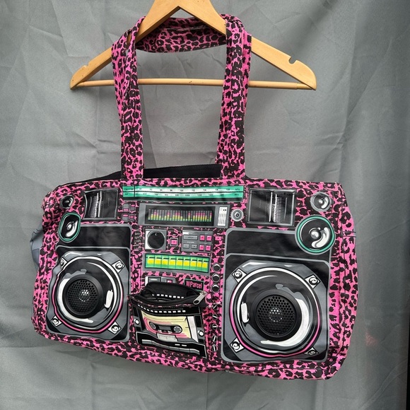 Vintage 80’s Pink Leopard Boombox Tote bag, working speaker, bag only - Picture 1 of 13